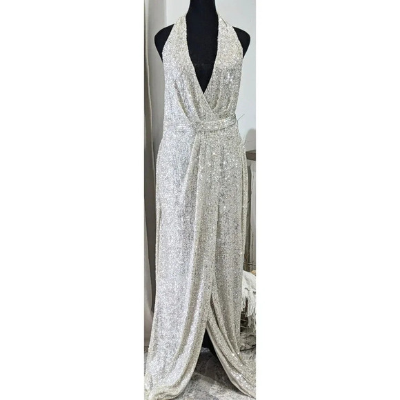 NWT Halston Women's Sequined Halter Formal Long Dress M (MSRP $425) - Picture 4 of 9